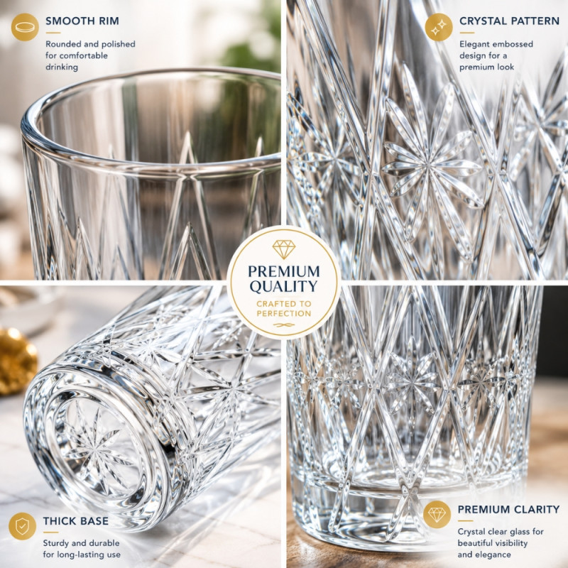 Romantic clear glass tumbler with a crystal pattern design – Transparent (15 x 7cm)