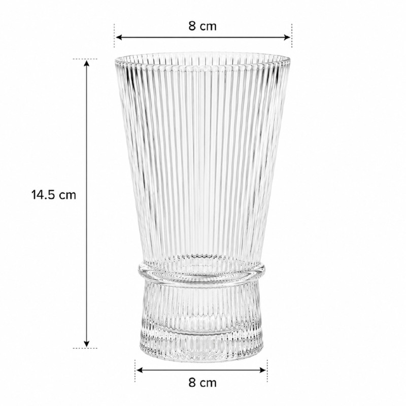 Elegant Ribbed Glass Vase with Flared Top &amp; Bow-Tie Cinch Design, Transparent 14.5 x 8 cm