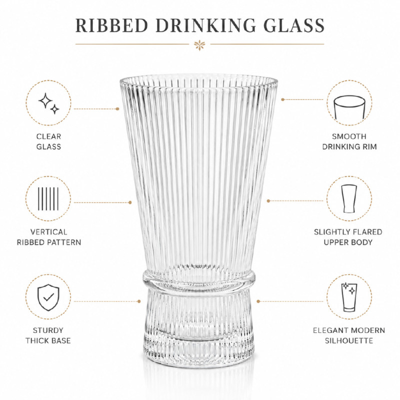 Elegant Ribbed Glass Vase with Flared Top &amp; Bow-Tie Cinch Design, Transparent 14.5 x 8 cm