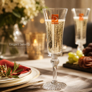 Elegant Clear Glass Champagne Flute with Decorative Stem – 19 x 6 cm – Transparent