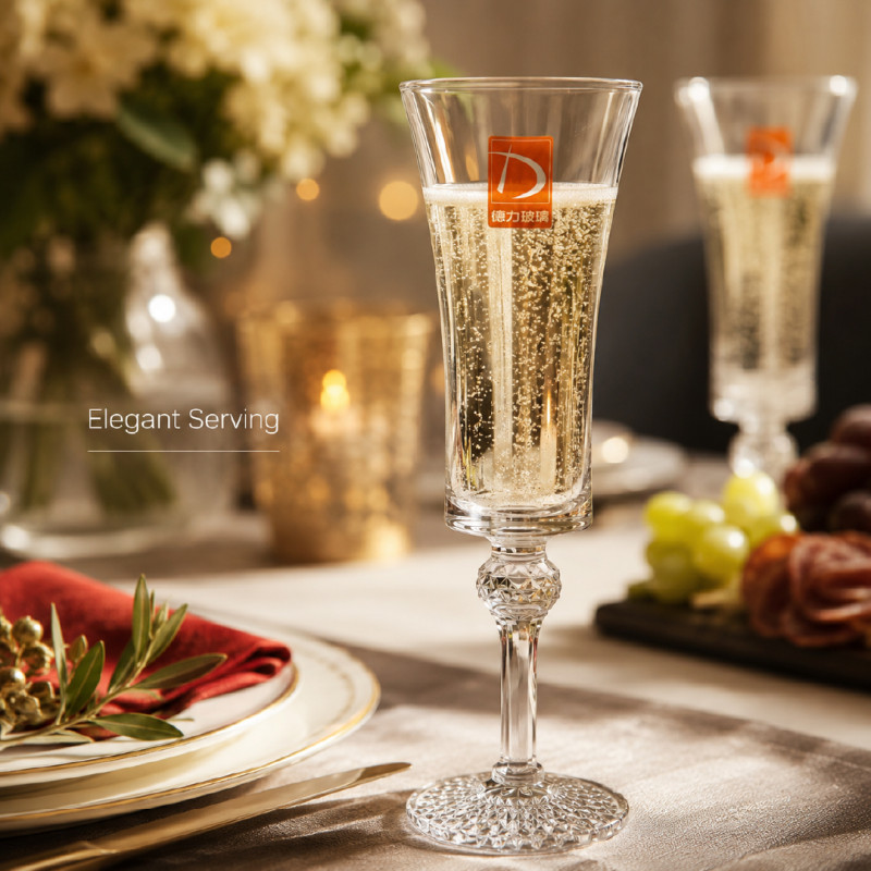 Elegant Clear Glass Champagne Flute with Decorative Stem – 19 x 6 cm – Transparent