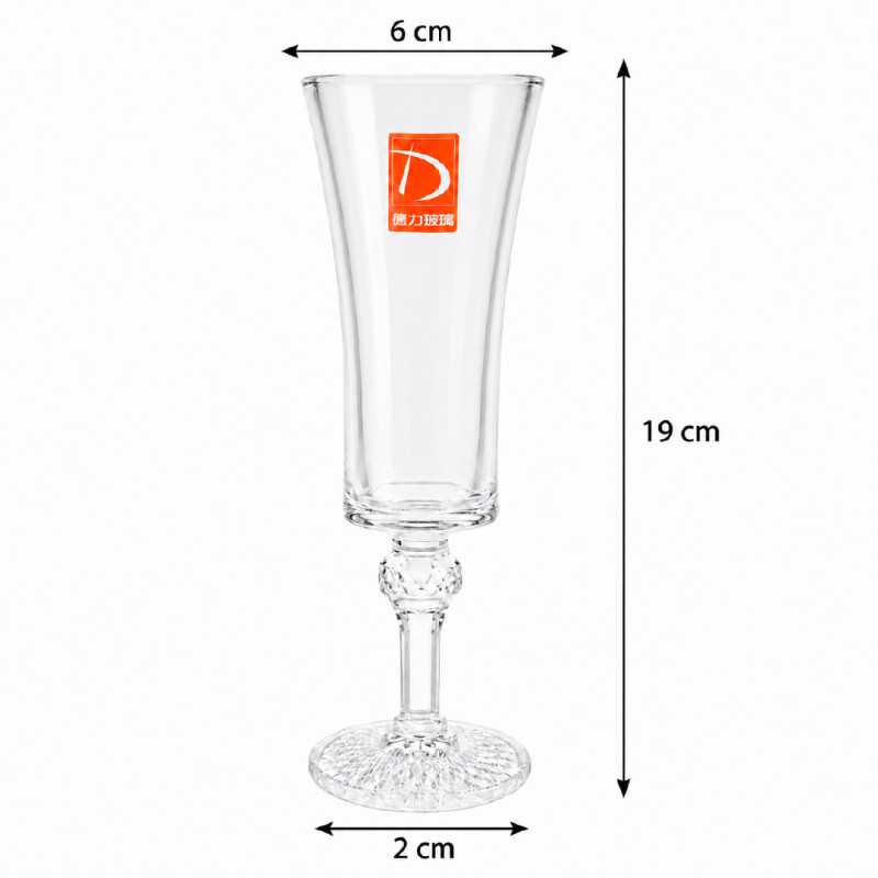 Elegant Clear Glass Champagne Flute with Decorative Stem – 19 x 6 cm – Transparent
