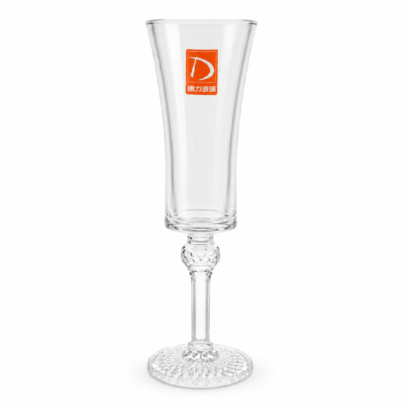 Elegant Clear Glass Champagne Flute with Decorative Stem – 19 x 6 cm – Transparent