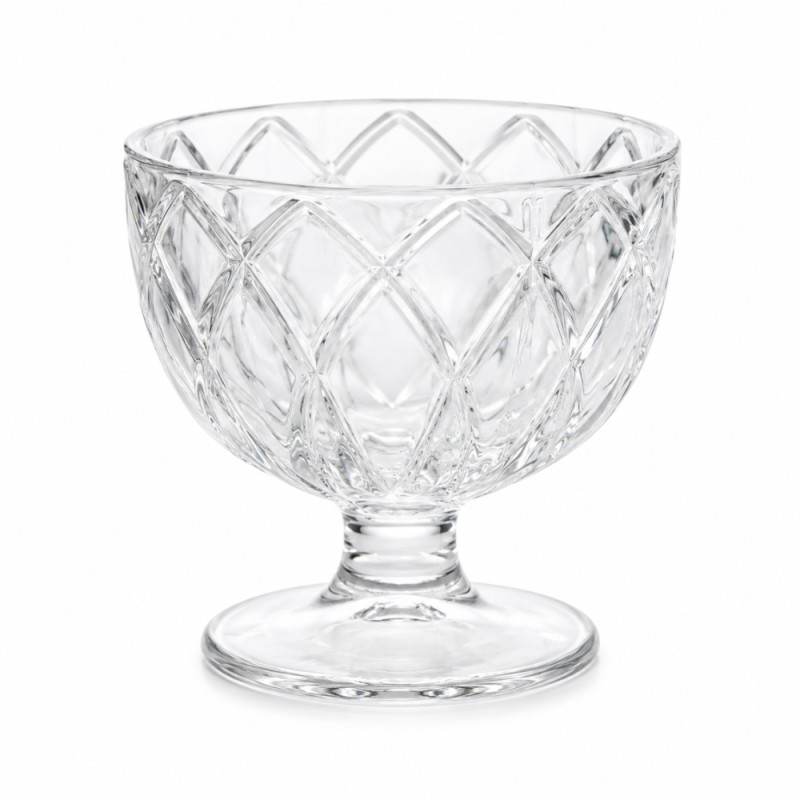 Classic Footed Dessert Cups Featuring a Diamond Lattice Cut Pattern – 9 x 9.5cm – Transparent