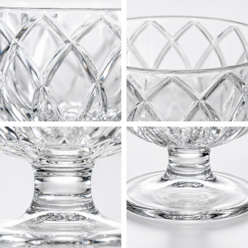 Classic Footed Dessert Cups Featuring a Diamond Lattice Cut Pattern – 9 x 9.5cm – Transparent