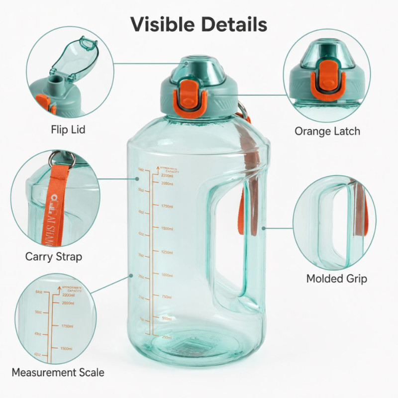 Sports Water Bottle with Handle - 2200 ml