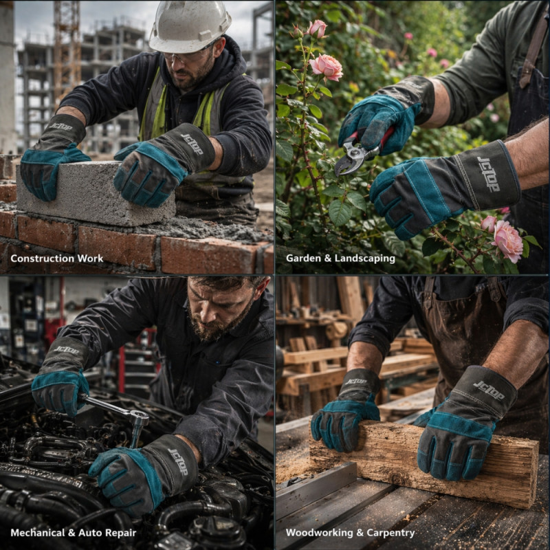 High-Performance JCTOP Heavy-Duty Split Leather Work Gloves – Blue & Dark Gray with Safety Cuff