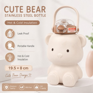Evocative cute bear-shaped stainless steel insulated bottle – Ivroy (19.5cm)