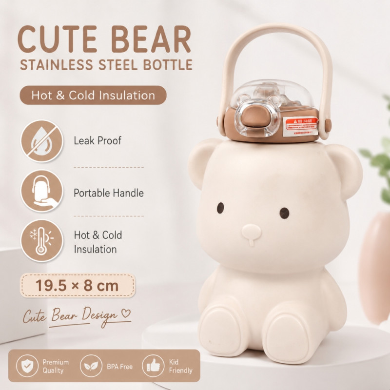 Evocative cute bear-shaped stainless steel insulated bottle – Ivroy (19.5cm)
