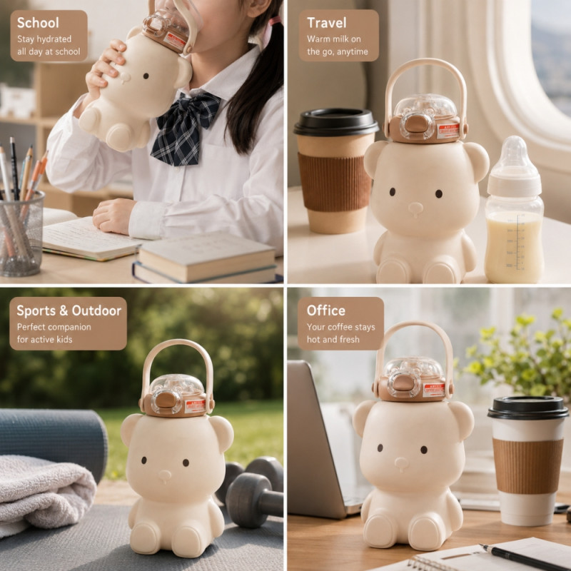 Evocative cute bear-shaped stainless steel insulated bottle – Ivroy (19.5cm)