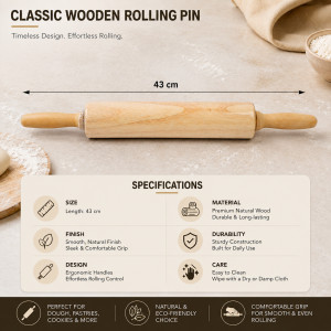 Deluxe Select Rolling Pin Designed for Everyday Cooking &amp; Kitchen Excellence – Wooden (L-43 CM)