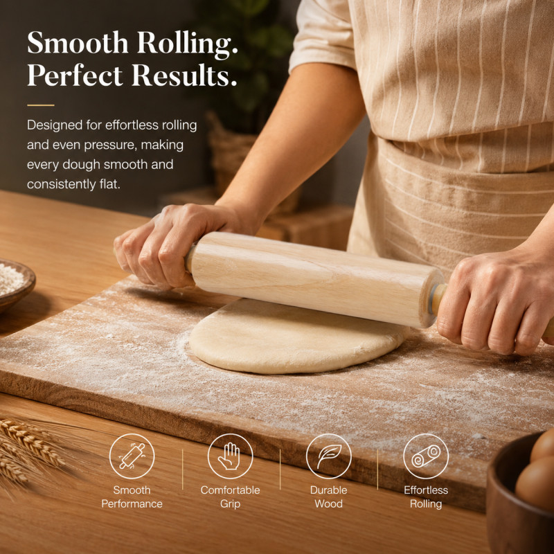 Deluxe Select Rolling Pin Designed for Everyday Cooking &amp; Kitchen Excellence – Wooden (L-43 CM)