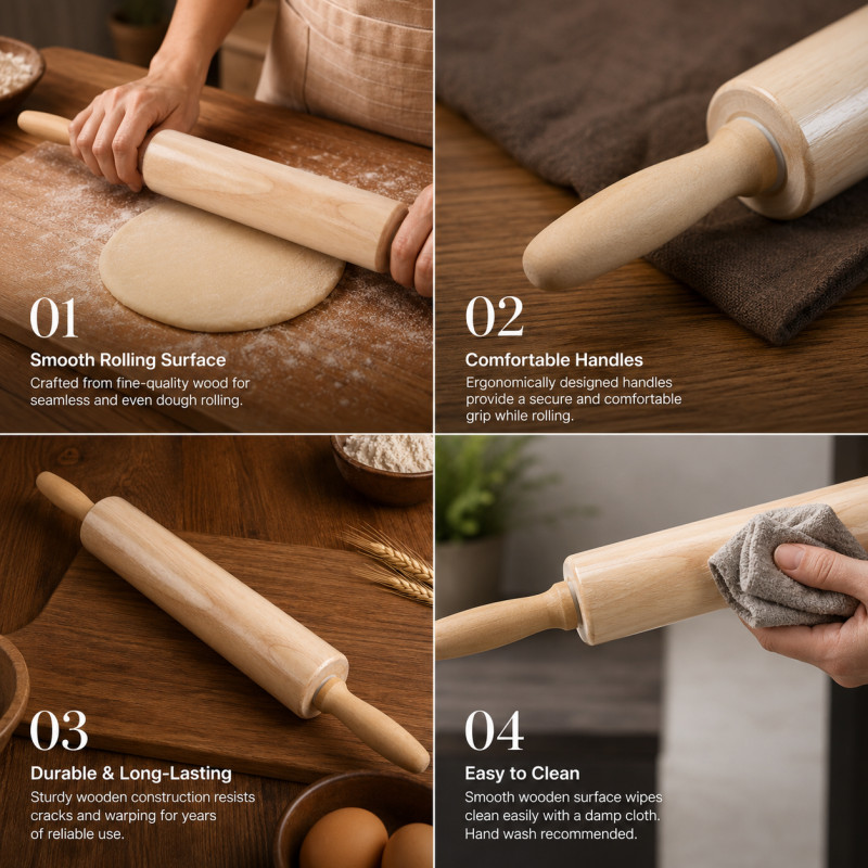 Deluxe Select Rolling Pin Designed for Everyday Cooking &amp; Kitchen Excellence – Wooden (L-43 CM)