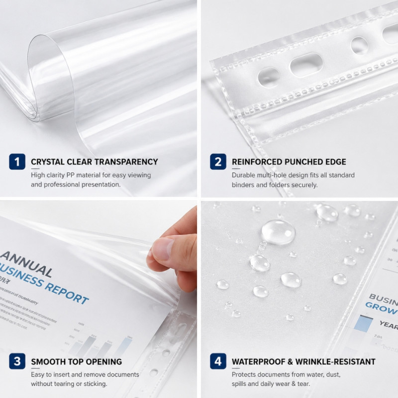 Premium A4 Punched Pocket Sheet Protector Valued 100-Pack (White, 24cm x 30cm)