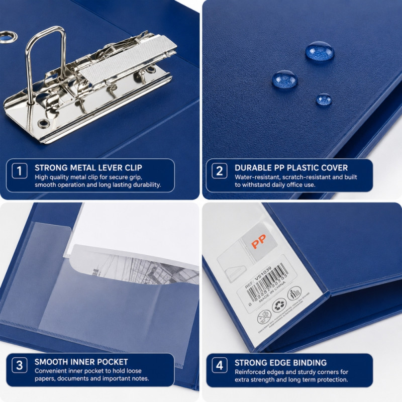Blue Polypropylene Display Book with Transparent Pockets for Business Reports – Dark Blue