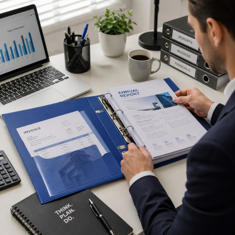 Blue Polypropylene Display Book with Transparent Pockets for Business Reports – Dark Blue