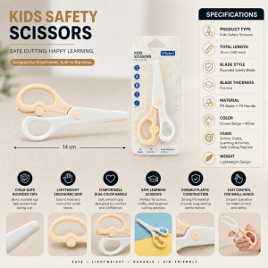 Durable Tier Kids Scissors Designed for Precision Cutting &amp; Crafting – Beige (L-14 CM)