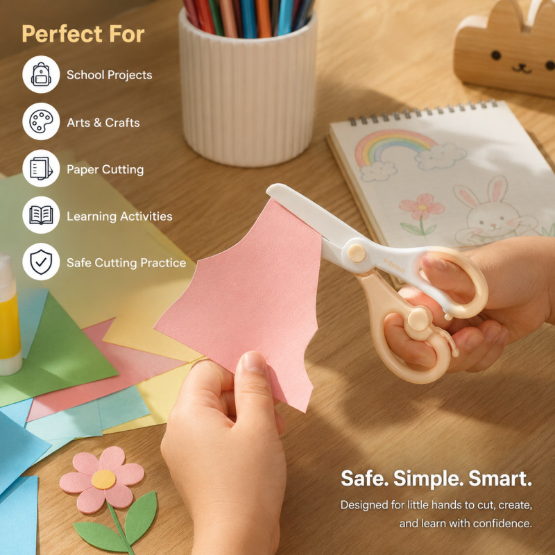 Durable Tier Kids Scissors Designed for Precision Cutting &amp; Crafting – Beige (L-14 CM)