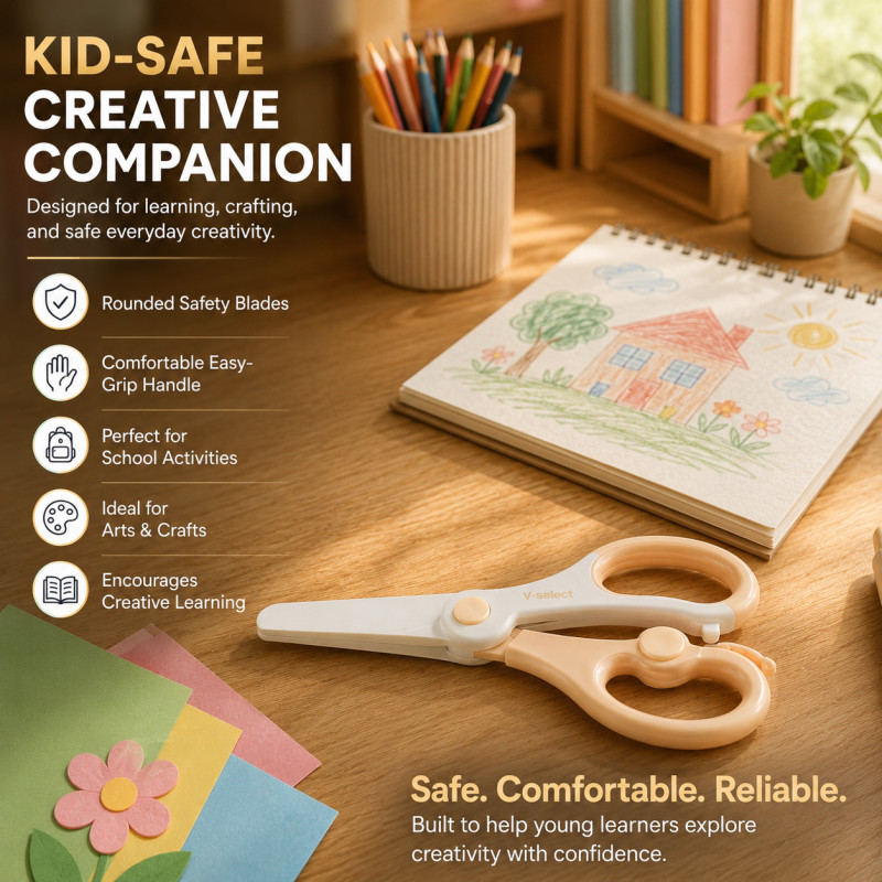Durable Tier Kids Scissors Designed for Precision Cutting &amp; Crafting – Beige (L-14 CM)