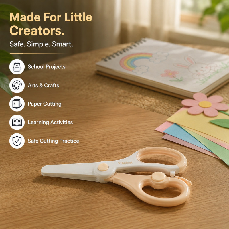 Durable Tier Kids Scissors Designed for Precision Cutting &amp; Crafting – Beige (L-14 CM)