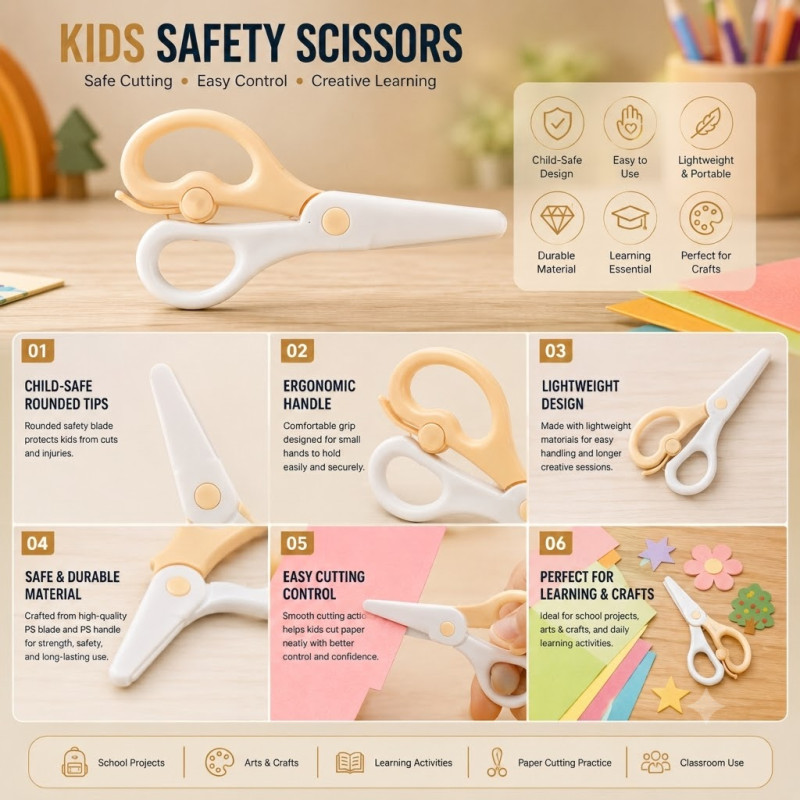 Durable Tier Kids Scissors Designed for Precision Cutting &amp; Crafting – Beige (L-14 CM)