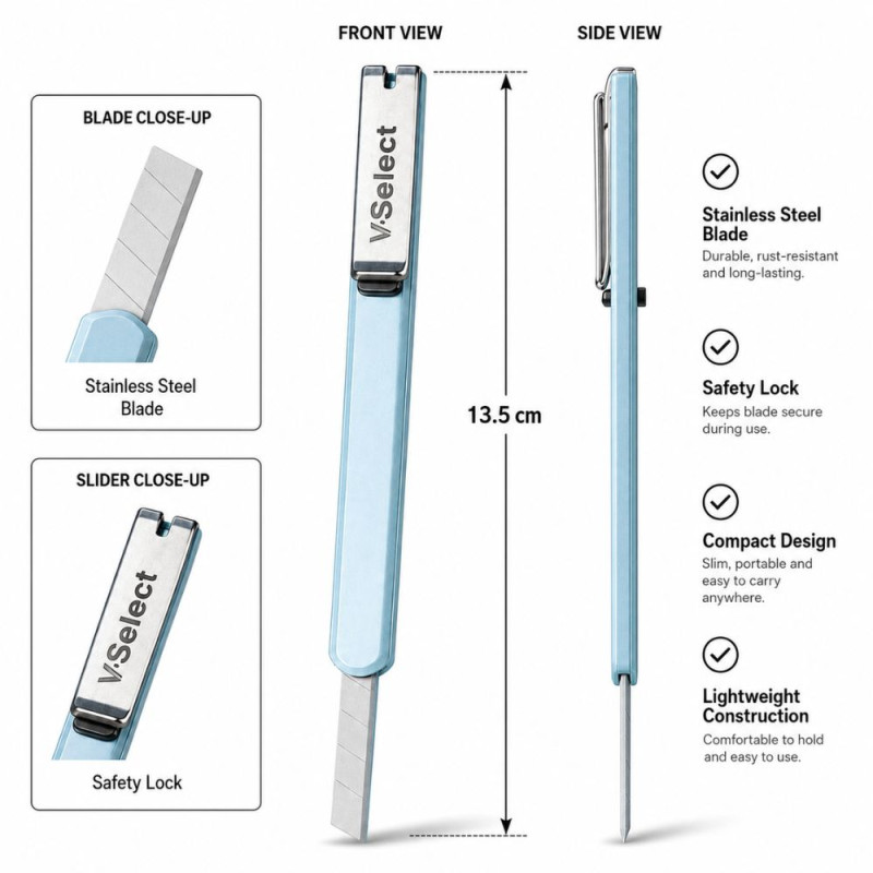 Elegant Level Anti Cutter Designed for Precision Cutting &amp; Crafting – White (L-13.5 CM)