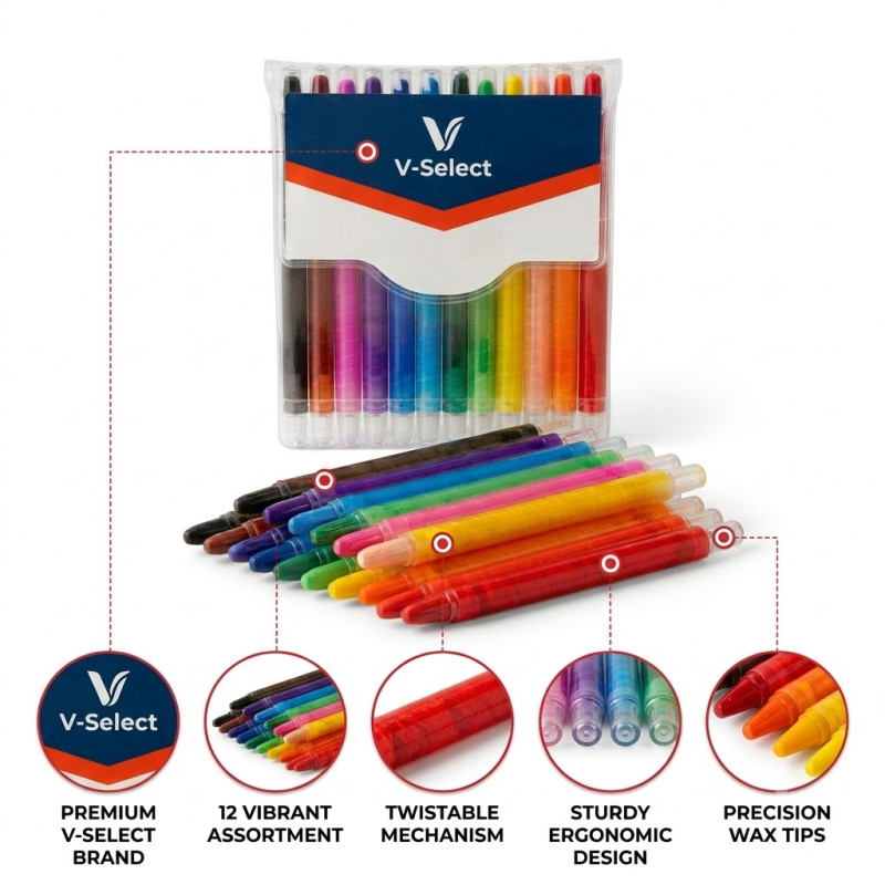 Gentle Line Wax Crayon Designed for Creative Expression &amp; Office Use – Multi Color (H-18, W-13.75 CM)