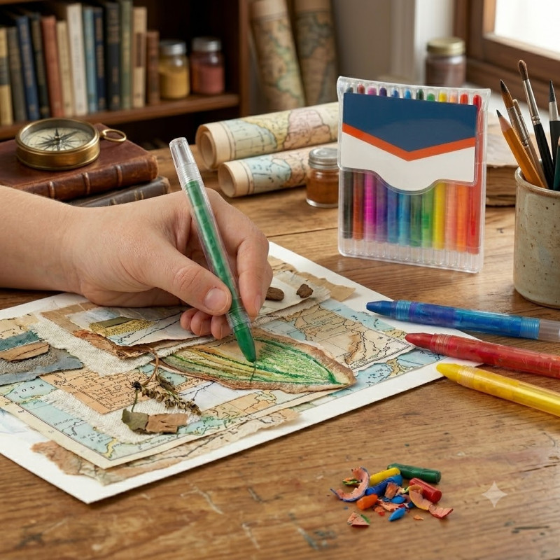 Gentle Line Wax Crayon Designed for Creative Expression &amp; Office Use – Multi Color (H-18, W-13.75 CM)