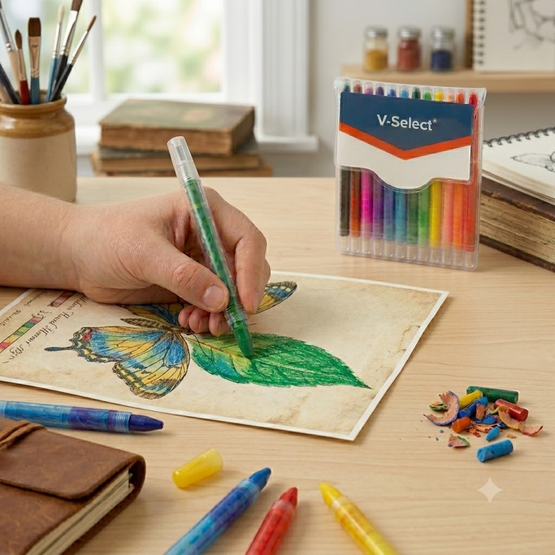 Gentle Line Wax Crayon Designed for Creative Expression &amp; Office Use – Multi Color (H-18, W-13.75 CM)