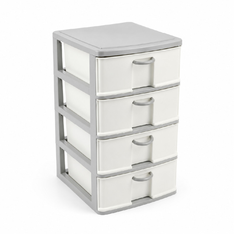 Polypropylene 4-Tier Drawer Storage Cabinet – 42 x 24 cm – Off-White & Gray