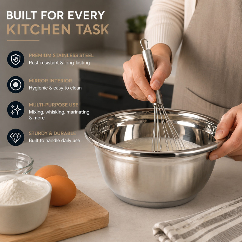 Light Grade Stainless Steel Mixing Bowl Designed for Everyday Cooking & Kitchen Excellence – Silver (H-15.5 CM)