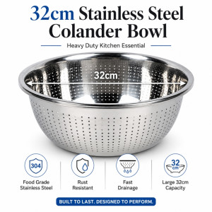 Stylish Steel Stainer – Silver Premium Quality (32Cm)