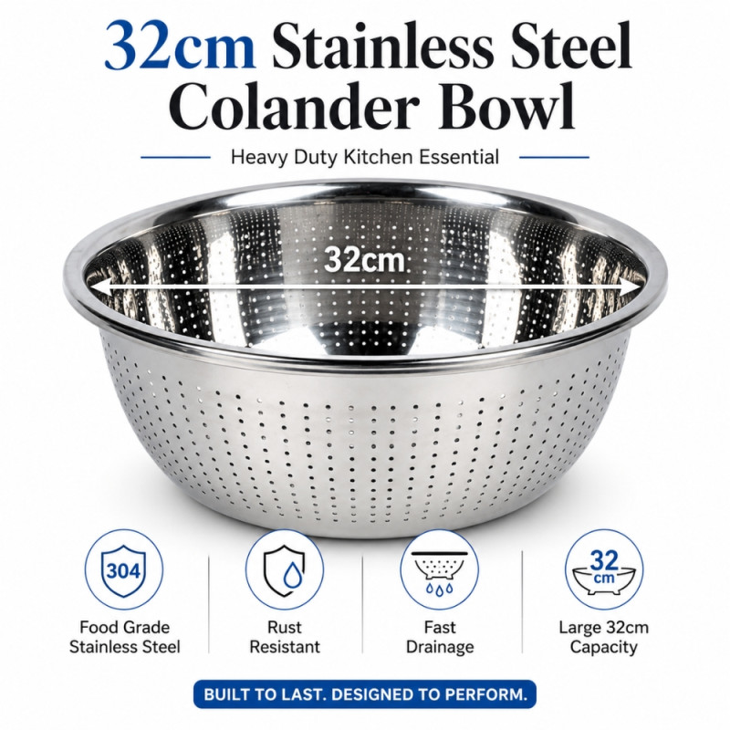 Stylish Steel Stainer – Silver Premium Quality (32Cm)