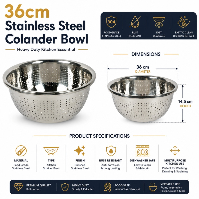 Elegant STAINLESS STEEL STAINER – Silver Premium Quality (36 cm)