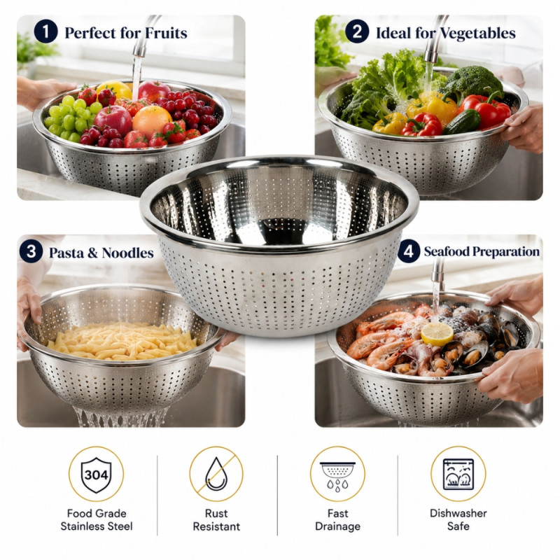 Elegant STAINLESS STEEL STAINER – Silver Premium Quality (36 cm)