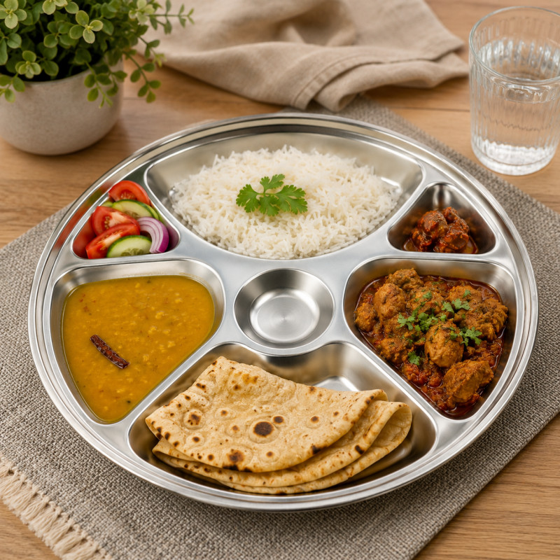Perfect Build Thali Plate Designed for Elegant Dining &amp; Entertaining – Silver (DIA-32 CM)