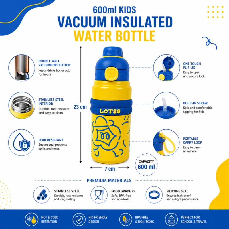 Kids Insulated Water Bottle - 600 ml