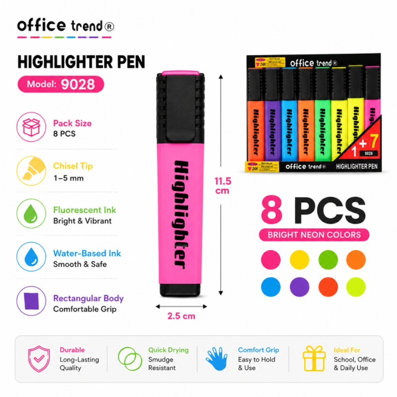 Highlighter Pen Set - Assorted Colors (8pcs)