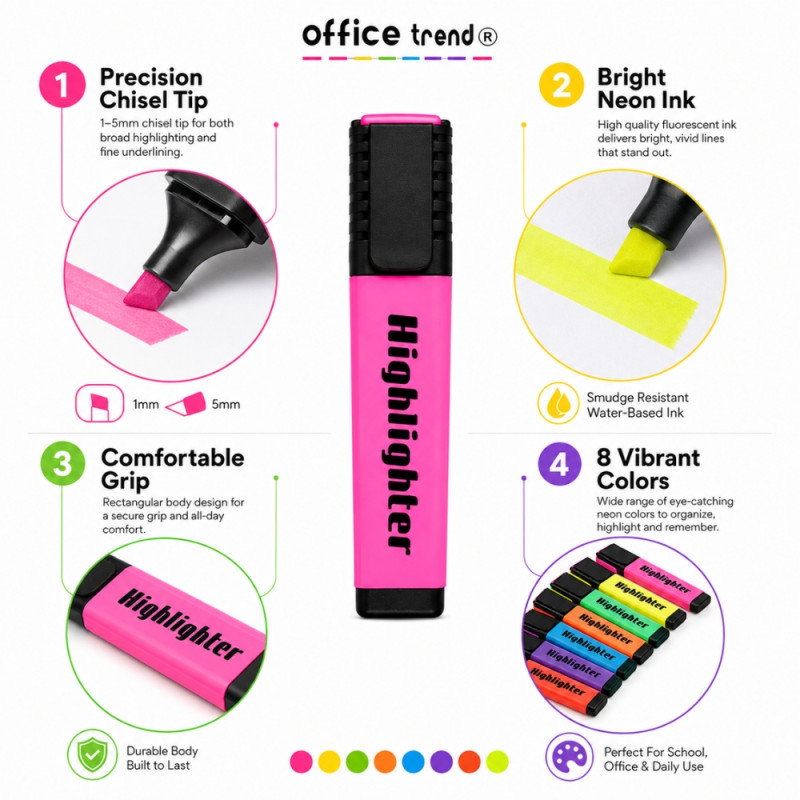 Highlighter Pen Set - Assorted Colors (8pcs)