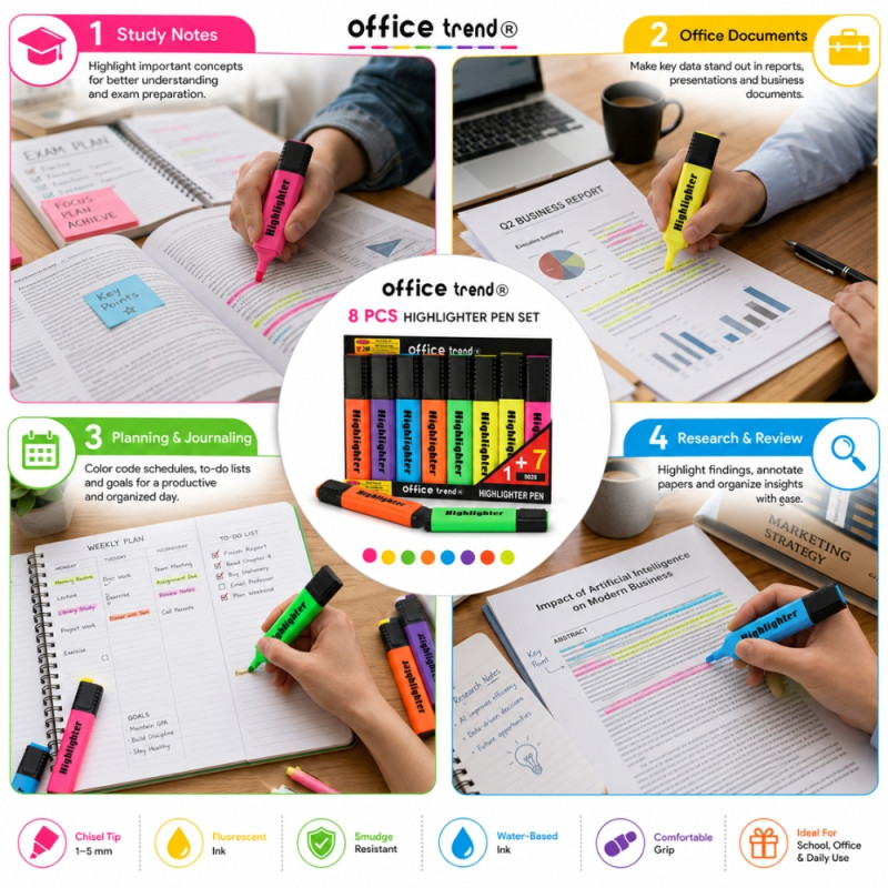Highlighter Pen Set - Assorted Colors (8pcs)