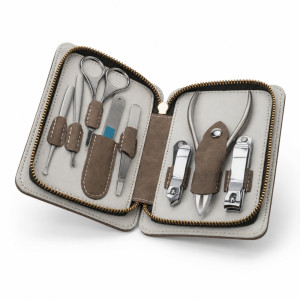 Premium Stainless Steel Manicure and Grooming Set in Grey Leather Zipper Case (15.5x11cm) – Box Brown / Product Silver Premium Stainless Steel Manicure and Grooming Set in Grey Leather Zipper Case (15.5x11cm) – Box Brown / Product Silver
