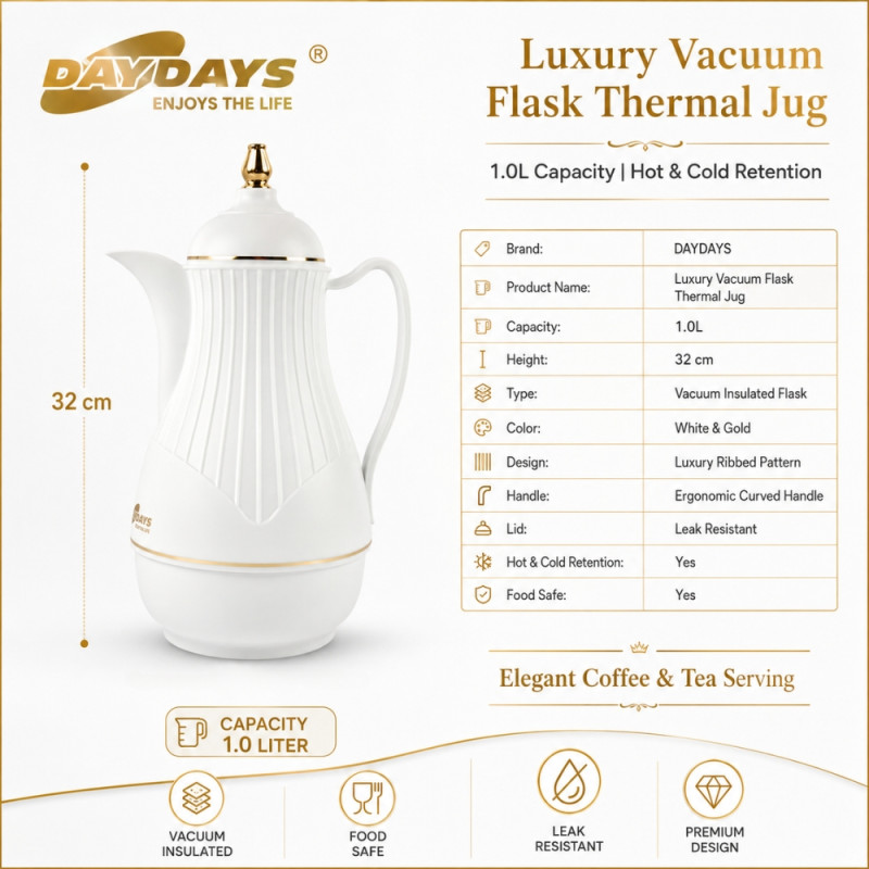Elegant vacuum flask – White Premium Quality (32Cm)