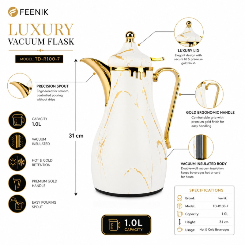 Stylish vacuum flask – White Premium Quality (31Cm)