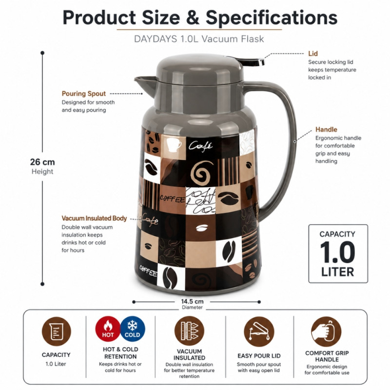 Premium vacuum flask – Dark Gray Premium Quality (26cm)