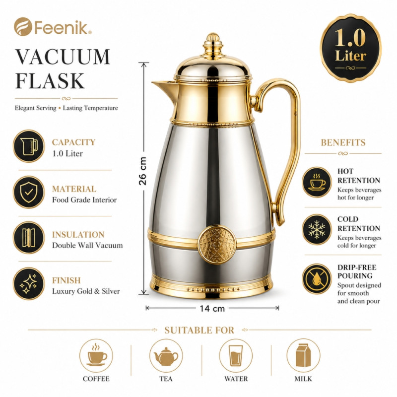 Classic vacuum flask – Silver Premium Quality (26.5cm)
