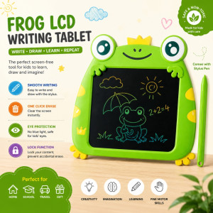 Green Frog-Shaped Digital LCD Writing Tablet for Kids – 28 x 24 cm