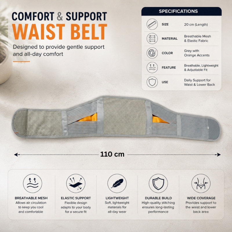 Perfect Comfort Waist Support Belt Designed for Health Care &amp; First Aid – Light Blue (L-110 CM)