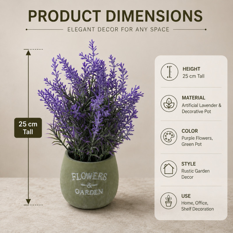 Lavender Grace Artificial Flower Designed for Home Décor &amp; Event Styling – Purple (H-25, T-25 CM)