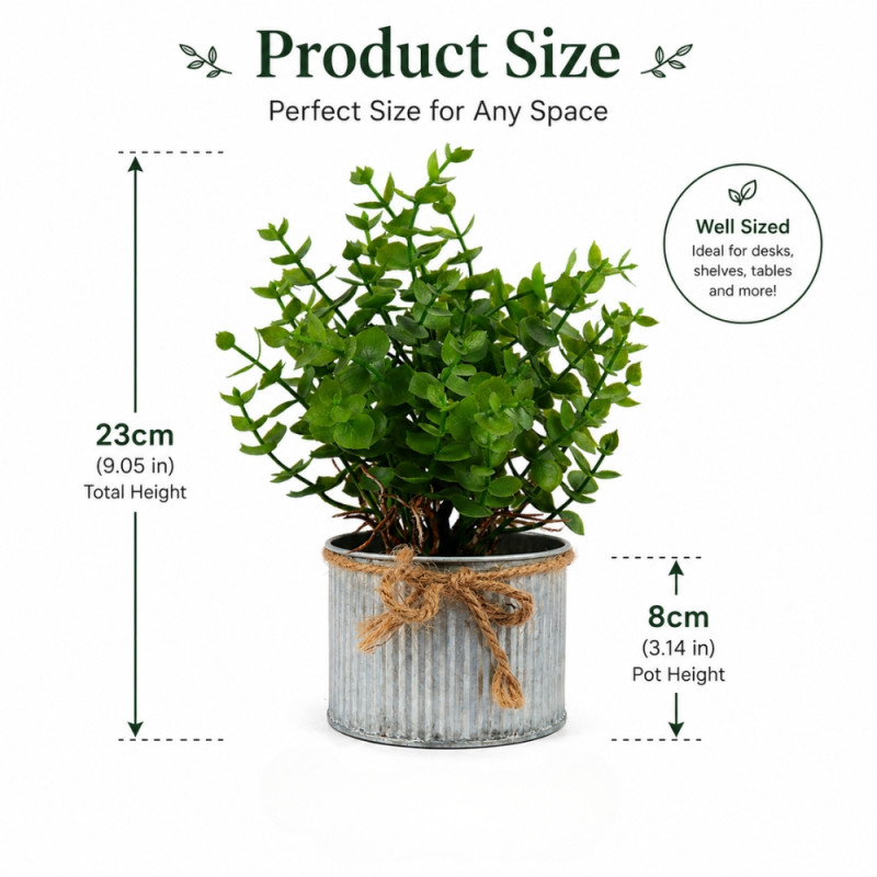 Professional Artificial Privet Plant – Green Foliage in Corrugated Metal Pot (23cm)