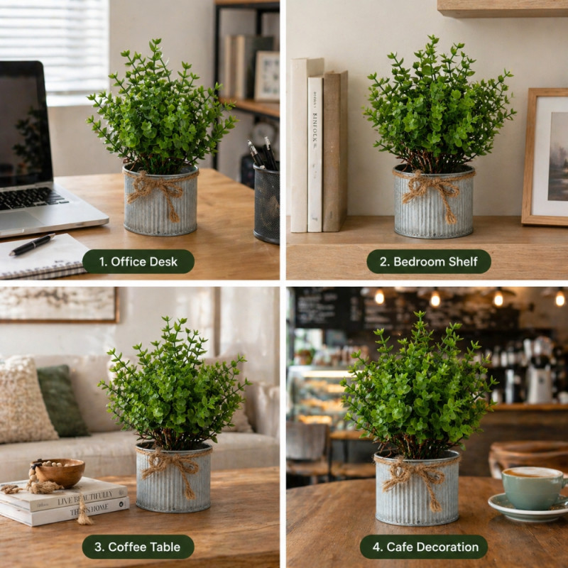 Professional Artificial Privet Plant – Green Foliage in Corrugated Metal Pot (23cm)